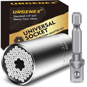 urgenex universal socket gifts for men 7-19mm super socket unscrew any bolt universal socket grip tool sets with power drill adapter best gift for dad wrench tool kit gift for christmas & birthday