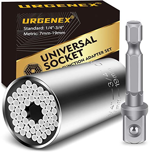 URGENEX Universal Socket Gifts for Men 7-19mm Super Socket Unscrew Any Bolt Universal Socket Grip Tool Sets with Power Drill Adapter Best Gift for Dad Wrench Tool Kit Gift for Christmas & Birthday