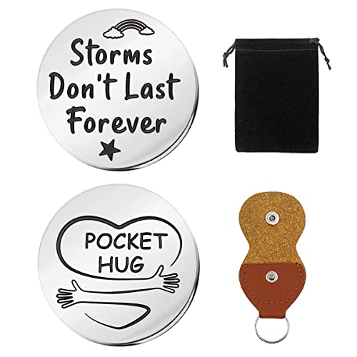 Storms Don't Last Forever Motivational Pocket Hug Token Gift, Long Distance Relationship Keepsake Stainless Steel Double Sided Pocket Hug Token Gift for Friends BFF Daughter