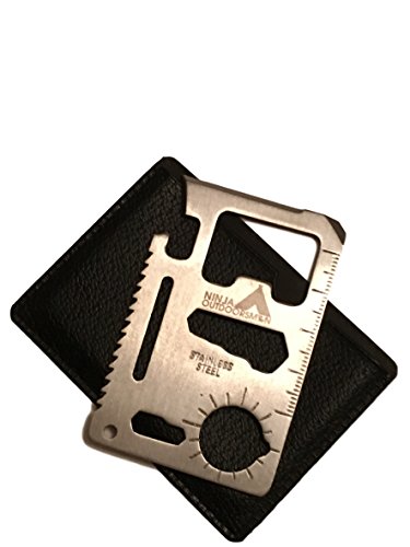 (5-Pack, Silver) Ninja Outdoorsman 11 in 1 Stainless Steel Credit Card Pocket Sized Survival Multi Functional Tool - Stocking Stuffers, Christmas Gifts Under 10 Dollars