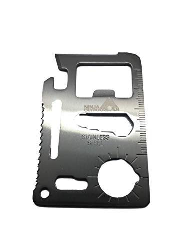 (5-Pack, Silver) Ninja Outdoorsman 11 in 1 Stainless Steel Credit Card Pocket Sized Survival Multi Functional Tool - Stocking Stuffers, Christmas Gifts Under 10 Dollars