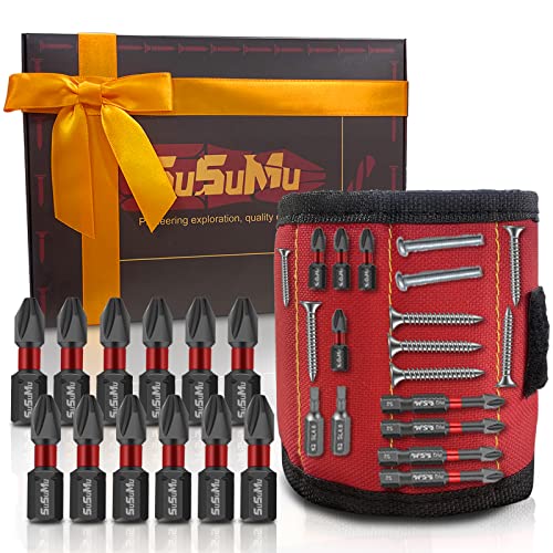 Christmas Tool Gifts for Dad Men, Magnetic Wristband Unique Tool Gift for Men Stocking Stuffers, 1inch Phillips Bits #2 Impact With Tool Belt for Holding Screws Nails Drill Bits,Magnetic Wrist Band Fa