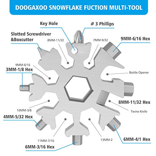 18-in-1 Snowflake Multi Tool, Portable Stainless Multi-Tool, Compact Snowflake Tool Multi Instrument Outdoor, Hand Tools Gift for Boys, DIY Handyman, Father/Dad, Husband (Sliver)