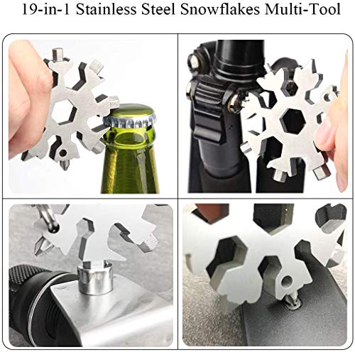 18-in-1 Snowflake Multitool Multi-Function Tool, Stainless Steel Snowflake Tool, Beer Bottle Opener, Best Gifts for Mens Dad Him Boyfriend Husband (Siliver&Black)