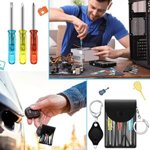 24 Pcs Mini Screwdriver Set Keychain Screwdriver Keychain Tool Bulk and LED Lights Keychain, three Mini Screwdrivers in a Portable Pouch with Snap and Hook Repair Kit for Party Favor