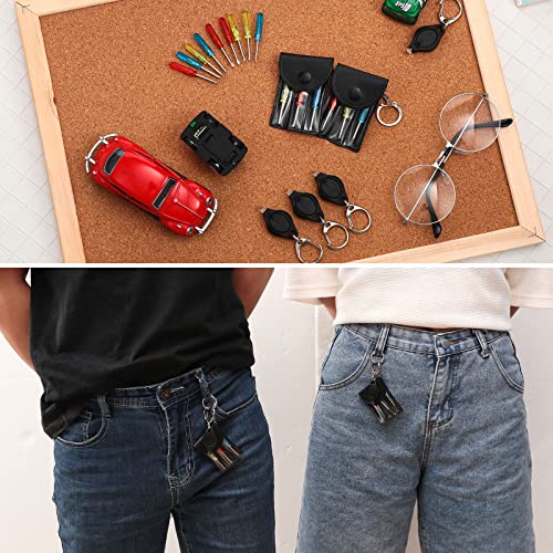 24 Pcs Mini Screwdriver Set Keychain Screwdriver Keychain Tool Bulk and LED Lights Keychain, three Mini Screwdrivers in a Portable Pouch with Snap and Hook Repair Kit for Party Favor