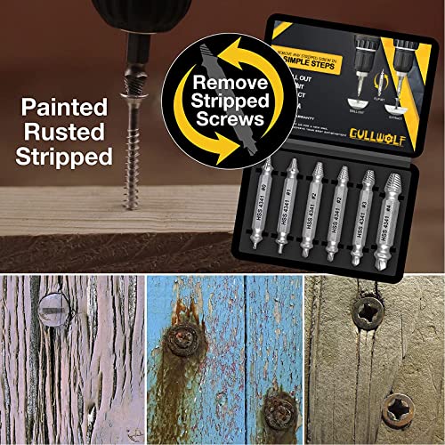 GULLWOLF Damaged Screw Extractor - Remover for Stripped Head Screws Nuts & Bolts | Drill Bit Tools for Easy Removal of Rusty & Broken Hardware | High Speed Steel | Superb Gift for Men