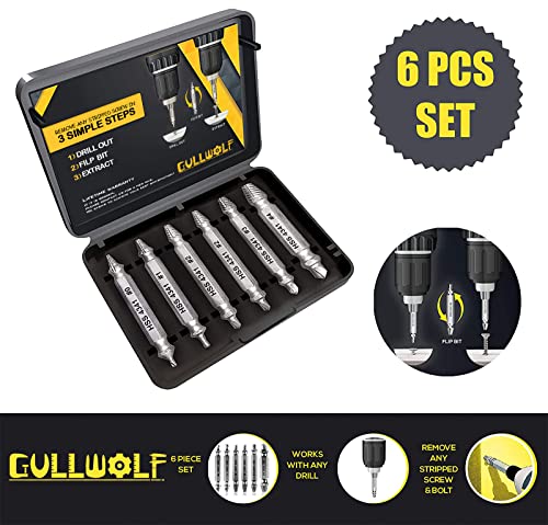 GULLWOLF Damaged Screw Extractor - Remover for Stripped Head Screws Nuts & Bolts | Drill Bit Tools for Easy Removal of Rusty & Broken Hardware | High Speed Steel | Superb Gift for Men