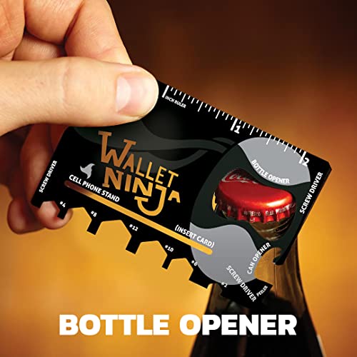 Wallet Ninja Multitool Card – 18 in 1 Credit Card Multi-Tool (Bottle Opener, Can Opener, Screwdrivers, Phone Stand & More) – Orange