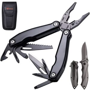 bundle of 2 items – heavy pocket knife for men – folding knife with glass breaker and pocket clip – tactical knofe – multitool with knife and pliers – utility set of mini tools for everyday use – gift