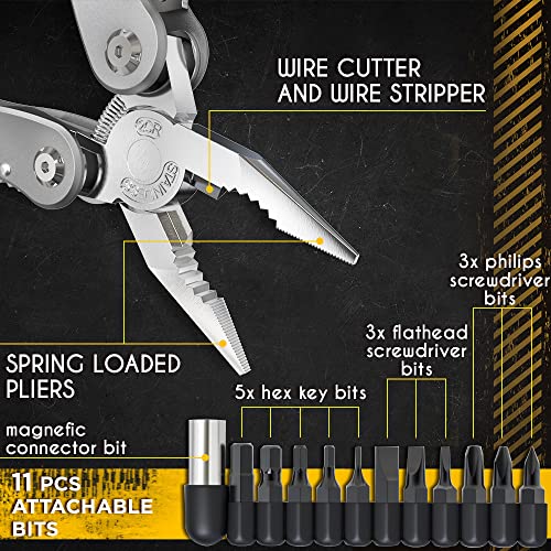 Bundle of 2 Items - Heavy Pocket Knife for Men - Folding Knife with Glass Breaker and Pocket Clip - Tactical Knofe - Multitool 24in1 with Mini Tools Knife Pliers and 11 Bits - Multi Tool All in One