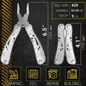 Bundle of 2 Items - Heavy Pocket Knife for Men - Folding Knife with Glass Breaker and Pocket Clip - Tactical Knofe - Multitool 24in1 with Mini Tools Knife Pliers and 11 Bits - Multi Tool All in One