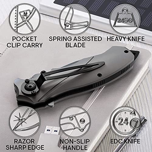 Bundle of 2 Items - Heavy Pocket Knife for Men - Folding Knife with Glass Breaker and Pocket Clip - Tactical Knofe - Multitool 24in1 with Mini Tools Knife Pliers and 11 Bits - Multi Tool All in One