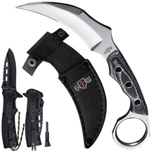 bundle of 2 items – pocket knife – tactical folding knife – knife with fire starter paracord handle – claw knife micarta handle sharp blade – camping knives – csgo karambits for men and women – gifts