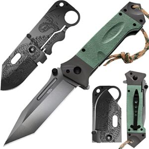 Bundle of 2 Items - Small Pocket Knife - Folding Wallet Knife - Mini Tactical Knife with Money Clip - Cool Dragon Blade Credit Card - Best for Camping Hiking EDC Work Knife Birthday Christmas Gifts