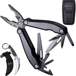 bundle of 2 items – multitool with knife and pliers – utility set of mini tools for everyday use – camping knives – csgo karambits for men and women – best for hiking survival hunting fishing – gifts