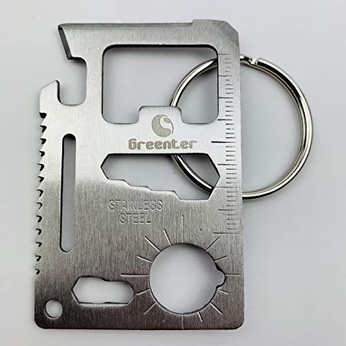 GREENTER G MT908 11 Function Credit Card Size Survival Pocket Tool - 10pack & Keyrings