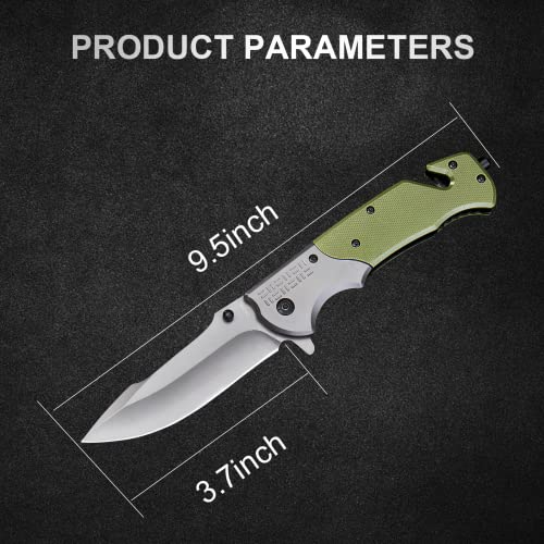 Hatrood Folding Pocket Knife,Pocket Knives with G10 Handle Sharp Blade Pocket Knife for Men Camping Hunting Birthday Christmas Gifts for Men,Green