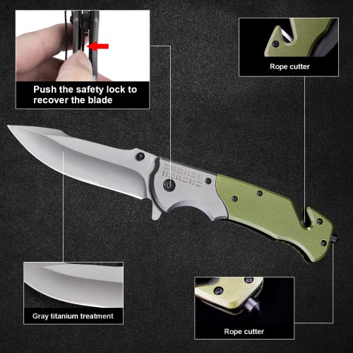 Hatrood Folding Pocket Knife,Pocket Knives with G10 Handle Sharp Blade Pocket Knife for Men Camping Hunting Birthday Christmas Gifts for Men,Green