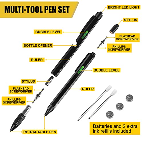 Gifts for Men Him Dad, Multitool Pen Set, Cool Gadgets for Boyfriend Husband Handyman on Birthday, Fathers Day, Christmas, Unique Multi Tool with LED, Stylus, Level, Screwdriver, Flathead