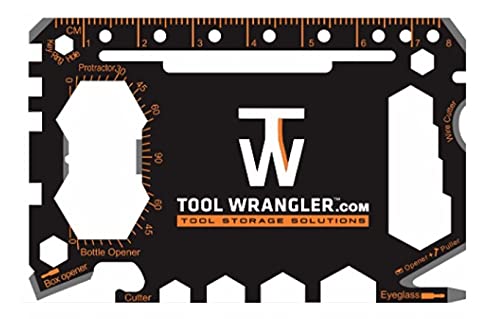 Tool Wrangler 46-in-1 EDC Credit Card Multitool - Gadget For The Wallet Or Pocket – STAINLESS STEEL - Outdoor Survival PSK - Patented Design - Multi-Function Tool For Quick Fixes - Black Edition