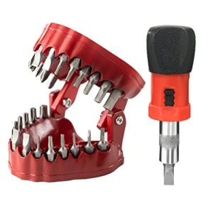 magoog denture drill bit holder,gag gift for dentist,3d sculpture desk decor,1/4” hex bit screwdriver,2-in-1 screwdriver& desk gadget,magnetic gums with 28pcs bits,red