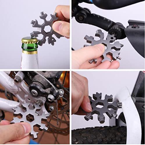 2PCS 18-in-1 Snowflake Multi Tool, Stainless Steel Snowflake Bottle Opener/Flat Phillips Screwdriver Kit/Wrench, Durable and Portable to Take, Great Christmas gift(Silver Black)