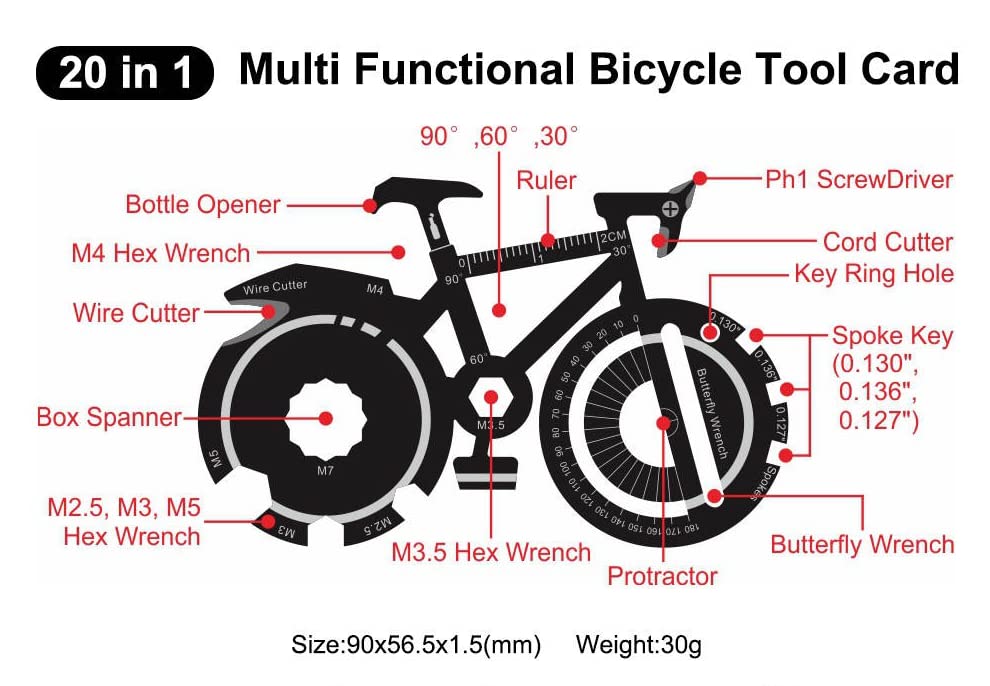 20 in 1 Bicycle Stainless Steel Flat Wallet Credit Card Multitool - EDC Survival Tools and Gadgets Box or Bottle Opener Keychain Accessories Utility Multi Purpose Pocket Tool - Gifts for Men Unique