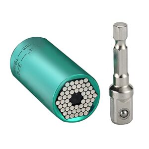 huazhichun universal socket,adapter socket for wrench ratchet & power drill,portable hand gadget gifts for men and women,self-adjusting multifunctional sockets,green shell (7-19mm)