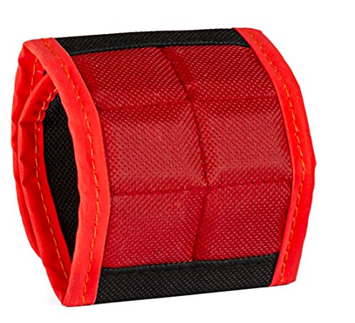 BYKES Magnetic Wristband for Holding Screws, Nuts, Nails and Bolts | Powerful Super Strong Magnetic Tool Wristband for Men and Women | Large Magnetic Wrist Tool Holder | Tool Gifts for Men | Red/Black