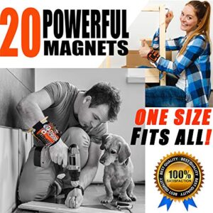 MyToolOn Magnetic Wristband with 20 Strong Magnets for Holding Screws, Nails, Drill Bits. Best Unique Tool Gift for Men, Father Dad, DIY Handyman, Husband, Boyfriend, Him, and Women, Orange.