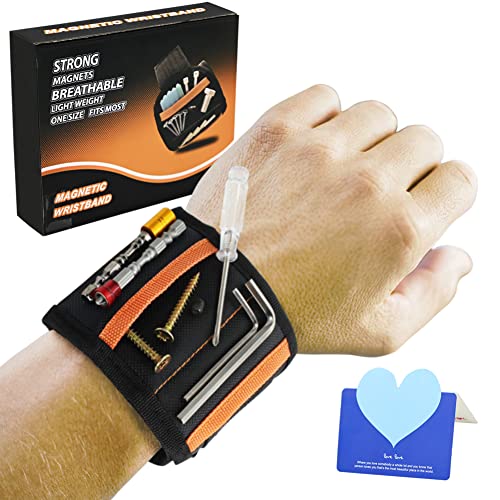 HFJC Strong Magnetic Wristband for Holding Screws Nails Drill, Cool Wrist Magnet Gadget Tool Gifts for Men Dad Husband Him Carpenter