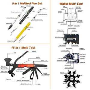 BCHARYA 7 Piece Multitool Set, 9-In-1 Multitool Pen Set, 16-in-1 Axe Multitool and Wallet Multi-Tool, Cool Gadgets Stocking Stuffers Gifts for Men, Portable Pocket Tools for Outdoors, Home Improvement