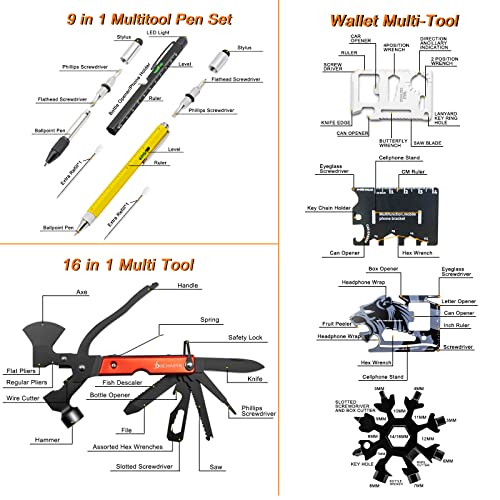 BCHARYA 7 Piece Multitool Set, 9-In-1 Multitool Pen Set, 16-in-1 Axe Multitool and Wallet Multi-Tool, Cool Gadgets Stocking Stuffers Gifts for Men, Portable Pocket Tools for Outdoors, Home Improvement