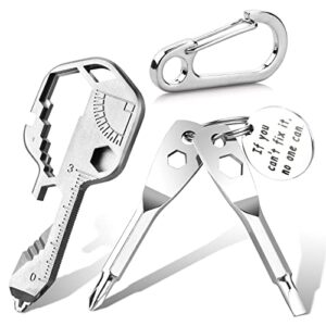 cj forever 28 in 1 multitool keychain, key shaped pocket tools and gadgets, mini keychain tool drill drive, screwdriver, file, wrench, ruler, bottle opener, stripping, tools men, gift (silver)