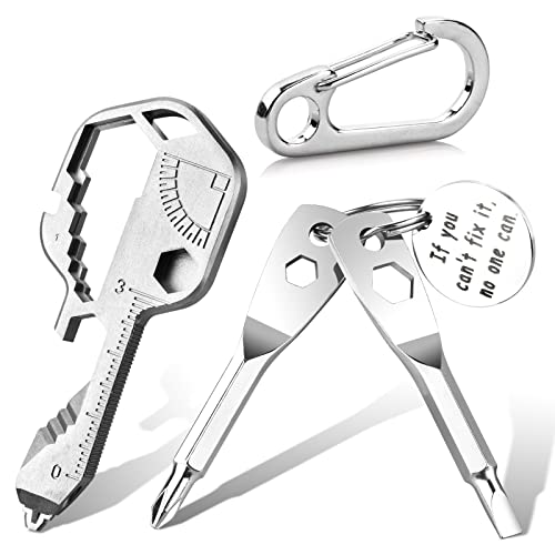 CJ FOREVER 28 in 1 Multitool Keychain, Key Shaped Pocket Tools and Gadgets, Mini Keychain Tool Drill Drive, Screwdriver, File, Wrench, Ruler, Bottle Opener, Stripping, Tools Men, Gift (Silver)