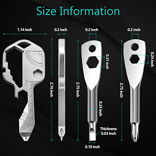 CJ FOREVER 28 in 1 Multitool Keychain, Key Shaped Pocket Tools and Gadgets, Mini Keychain Tool Drill Drive, Screwdriver, File, Wrench, Ruler, Bottle Opener, Stripping, Tools Men, Gift (Silver)