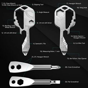 CJ FOREVER 28 in 1 Multitool Keychain, Key Shaped Pocket Tools and Gadgets, Mini Keychain Tool Drill Drive, Screwdriver, File, Wrench, Ruler, Bottle Opener, Stripping, Tools Men, Gift (Silver)