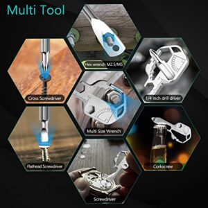 CJ FOREVER 28 in 1 Multitool Keychain, Key Shaped Pocket Tools and Gadgets, Mini Keychain Tool Drill Drive, Screwdriver, File, Wrench, Ruler, Bottle Opener, Stripping, Tools Men, Gift (Silver)