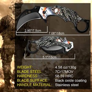 MADSABRE Skull Collection Folding Knife Cool EDC Tactical Pocket Knife with Clip - 7 Inch Camping Survival Knives Outdoor Hunting Hiking Tools, Christmas Gifts for Men, Husband (White)
