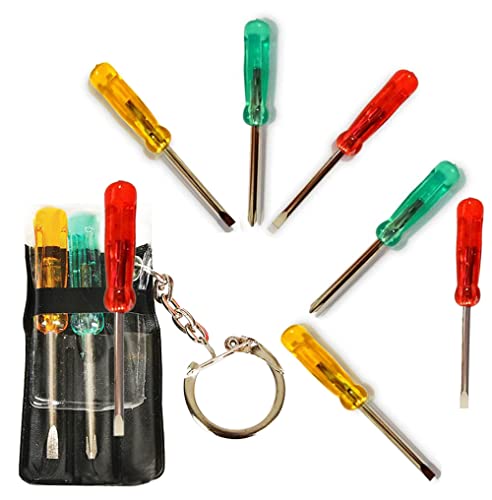 Mini Screwdriver Set Keychain, 2.5" Inches With Key Chain, Flat Head, Phillips Screwdriver 3 Colors (12-Pack)