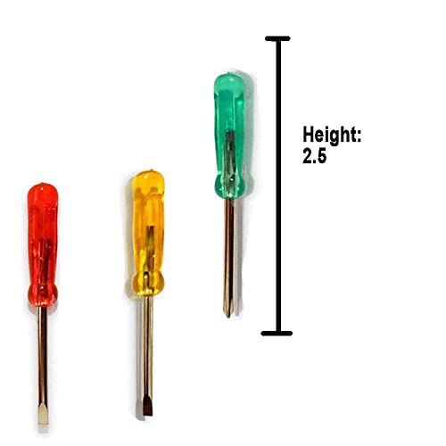 Mini Screwdriver Set Keychain, 2.5" Inches With Key Chain, Flat Head, Phillips Screwdriver 3 Colors (12-Pack)