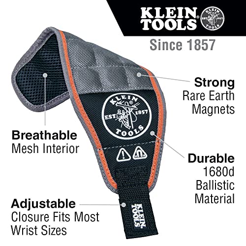 Klein Tools 55895 Magnetic Wristband, Tradesman Pro Tool Wristband Holds Wire Connectors, Screws, ils, Drill Bits, With Breathable Mesh