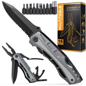 camping accessories multitool gifts for men – 16-in-1 multi tool camping knife christmas stocking stuffers survival kit with pouch pocket knife pliers, safety lock, edc cool utility gadget women gifts