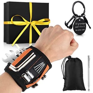 5 pcs magnetic wristband tools set gifts for men christmas stocking stuffers 1 magnetic wristband to hold screw nail 1 keychain 1 pick up tool 1 gift bag 1 gift box cool gadget birthday gift (grandpa)