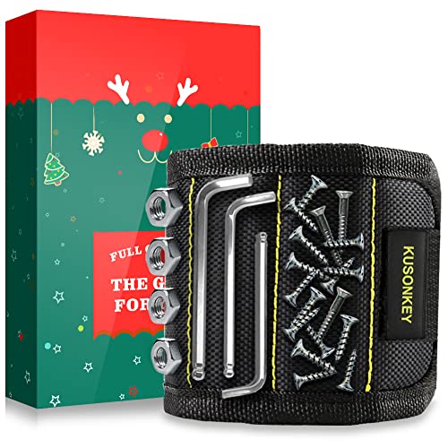 Magnetic Wristband for Holding Screws,KUSONKEY Christmas Gifts for Men Who have Everything,Wrist Magnetic Screw Holder with Strong Magnets,Wrist Magnet Tool for Dad,Father,Handyman,Electrician