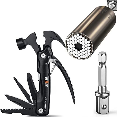 BIIB Stocking Stuffers Gifts for Men, Mini Hammer Multitool and Universal Socket Tool Unique Christmas Gifts for Men, Husband, Dad