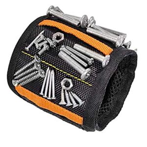magnetic wristband holding screws needles, tool belt for holding screws, nails, drill bits, diy unique gifts for man, husband boyfriend (belt black)