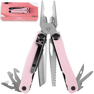 siupro pocket multitool knife, folding tactical plier with clip, survival utility multi tool, gifts for women men kids, all self locking, cute pink sd-9