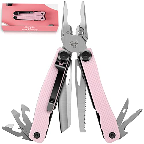 SIUPRO Pocket Multitool Knife, Folding Tactical Plier with Clip, Survival Utility Multi Tool, Gifts for Women Men Kids, All Self Locking, Cute Pink SD-9